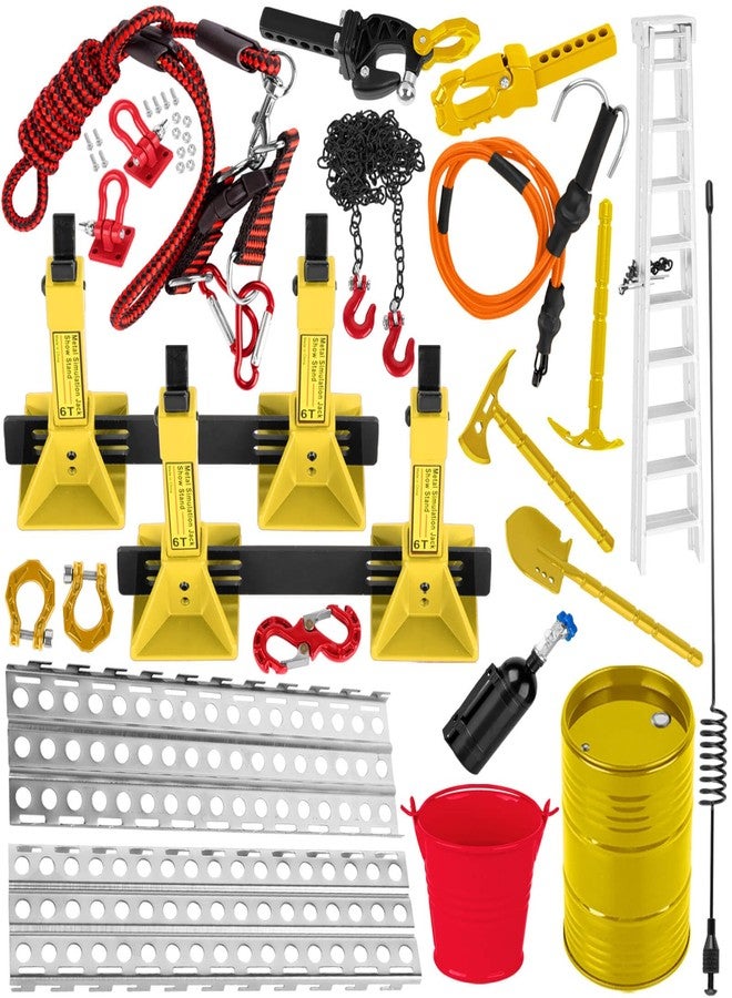 ARRCat RC Decoration Upgrades Part for 1/10 SCX10,Trx4/6,GEN7/8,Jack,Fuel Tank,Shovel,Axe,Trailer Chain/Hook/Rope/Receiver/Elastic Force Rope,Antenna,Nitrogen Bottle,Ladder,Recovery Board,Orange - Image 1
